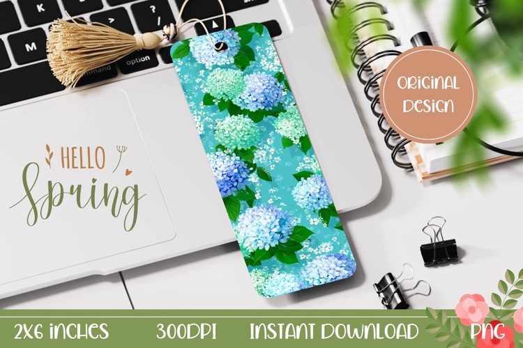 Blue Hydrangea Bookmark Printable, Flowers Bookmark PNG