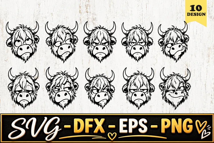 Grumpy Highland Cow Face SVG PNG