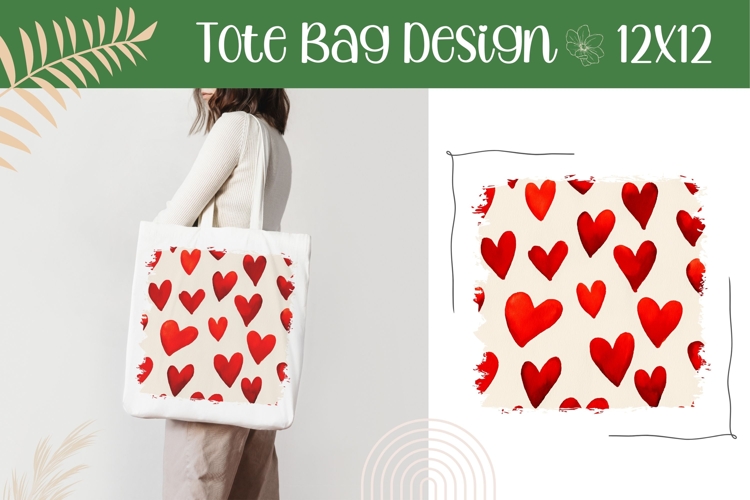 Red Love Hearts Illustration, Love Tote Bag Sublimation