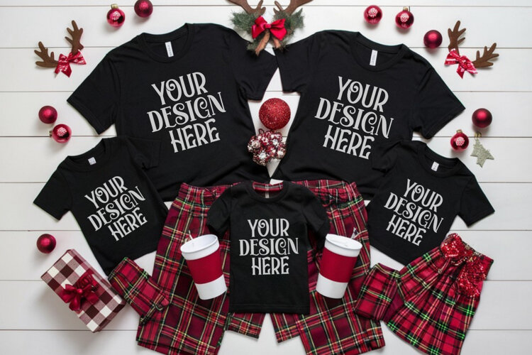 Christmas Family Matching Flat Lay T-Shirt Mockups example image 1