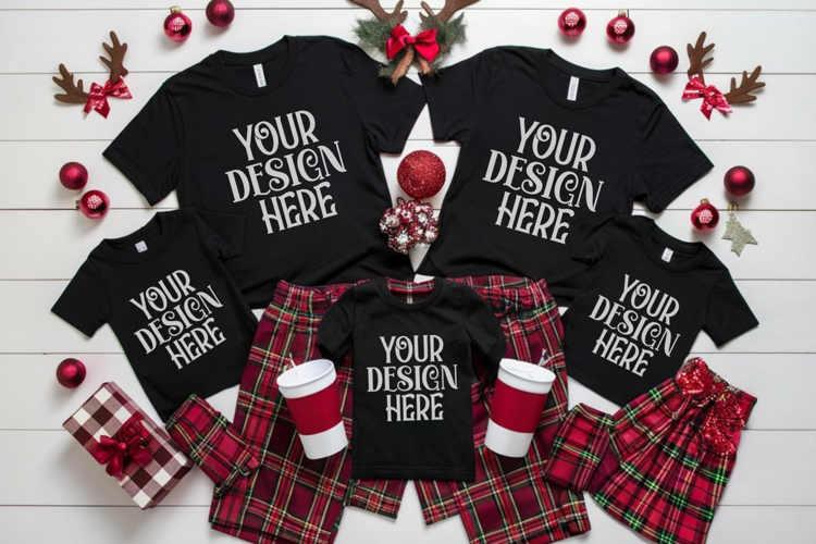 Christmas Family Matching Flat Lay T-Shirt Mockups