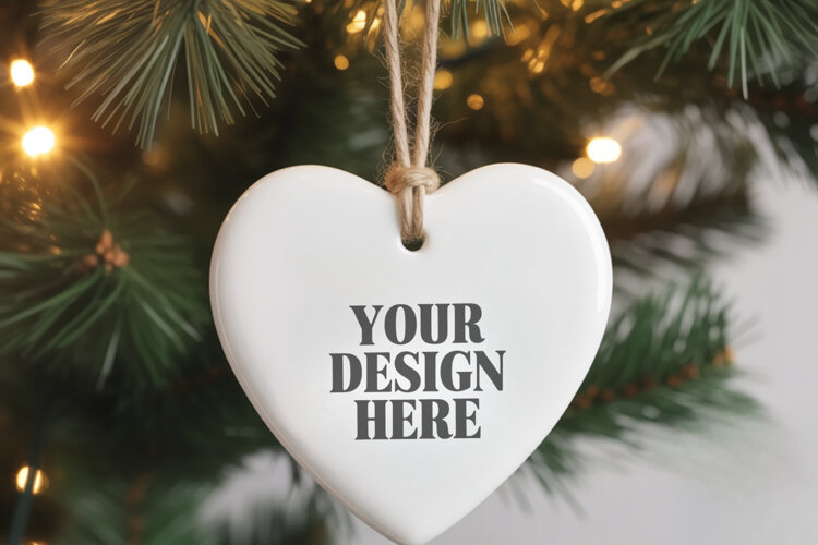 Christmas Love Heart Ornament Mockup | Holiday Hanging example image 1