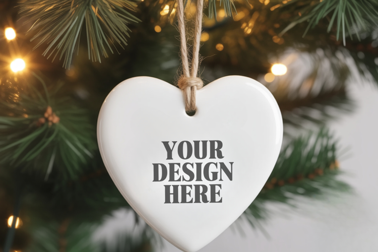 Christmas Love Heart Ornament Mockup | Holiday Hanging