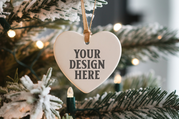 Heart Shaped Christmas Ornament Mockups | Frosted Glass Holi