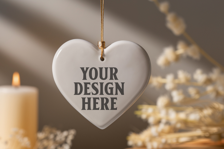 Christmas Heart Ornaments Mockup | Hanging Glass Heart Ornam