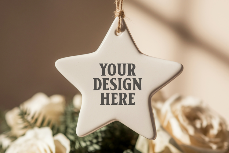 Christmas Star Ceramic Ornaments Mockup