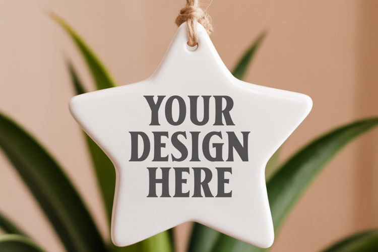 Christmas Star Ceramic Ornaments Mockup | Holiday Star Ornam