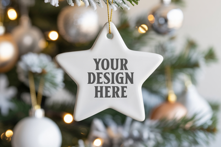 Christmas Star Ceramic Ornament Mockup | Cozy Boho Holiday D