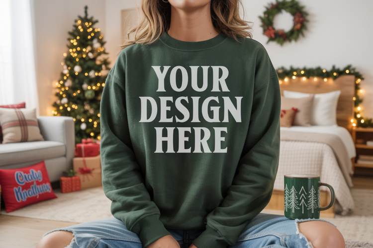 Comfort Colors 1566 Blue Spruce Sweatshirt Mockup Real Model