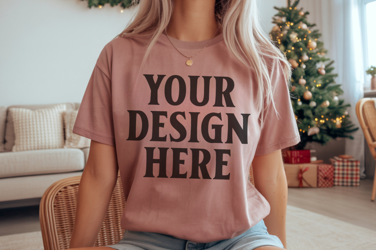 Comfort Colors 1717 Cumin Christmas T-Shirt Mockup, Boho
