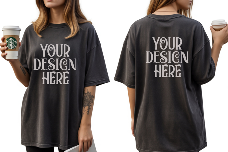 Comfort Colors 1717 Black Front & back T shirt mockups