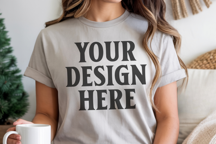 Grey Comfort Colors 1717 Christmas Shirt Mockup, Cozy