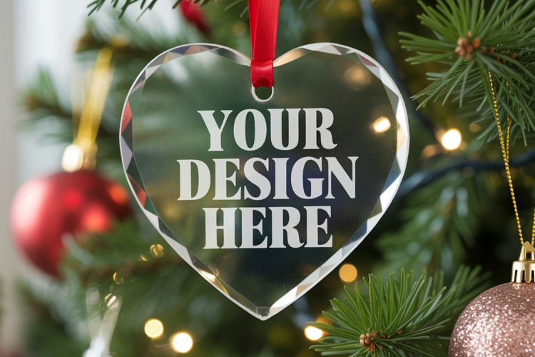 Christmas Heart Crystal Glass Ornament Mockups
