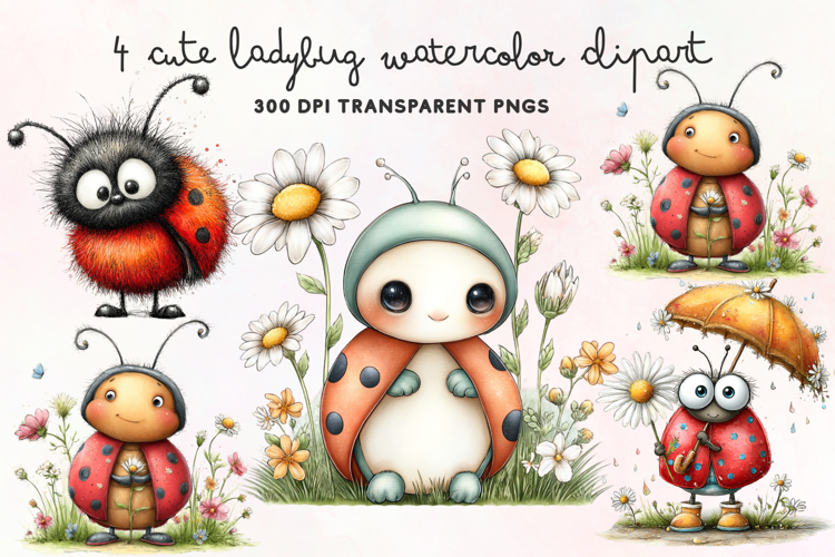 Cute Ladybug Watercolor Clipart PNG