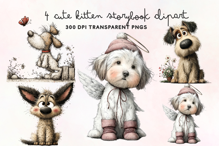 Cute Watercolor Dogs Clipart PNG