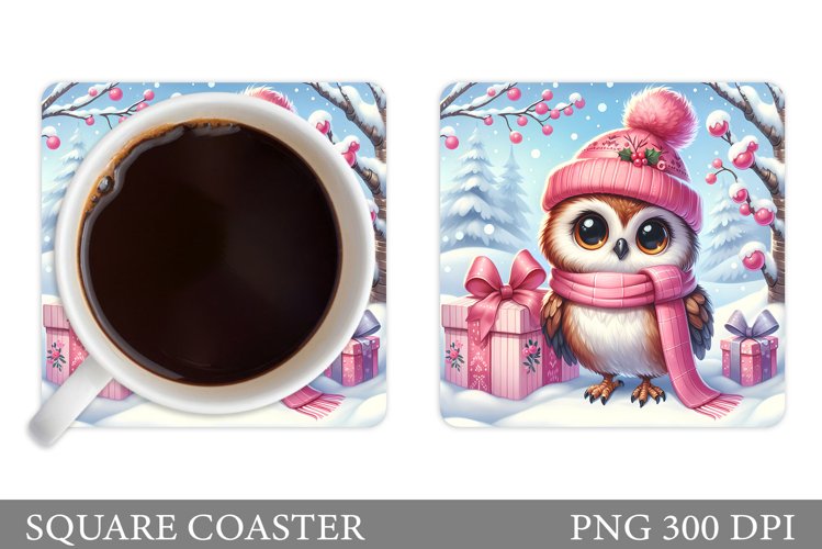 Christmas Owl Coaster Design. Christmas Owl Sublimation example image 1