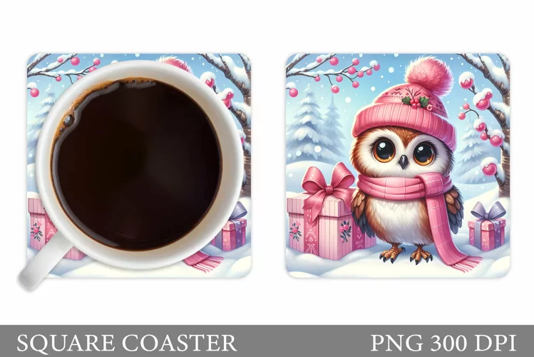 Christmas Owl Coaster Design. Christmas Owl Sublimation