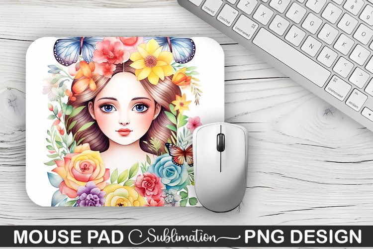 Rainbow Butterfly and Flowers Sublimation Mouse Pad Design