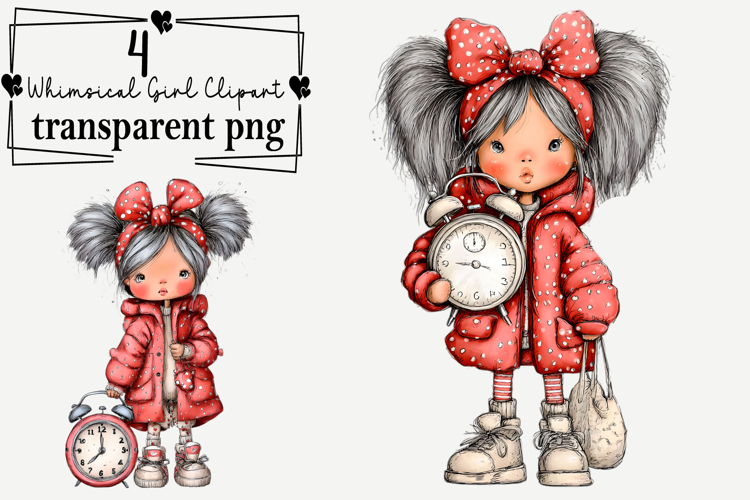 Whimsical Girl Clipart Watercolor PNG example image 1