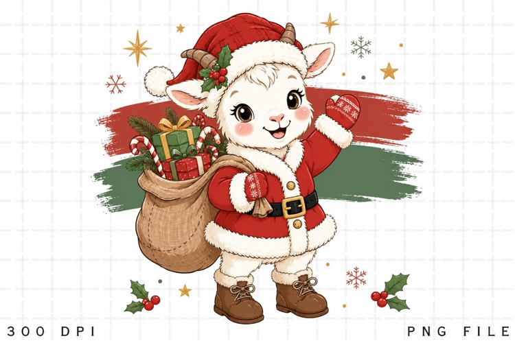 Christmas Santa Goat PNG Sublimation Design - Cute Baby Lamb
