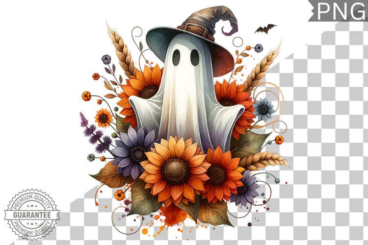 Halloween Ghost And Flowers Sublimation - Halloween Clipart