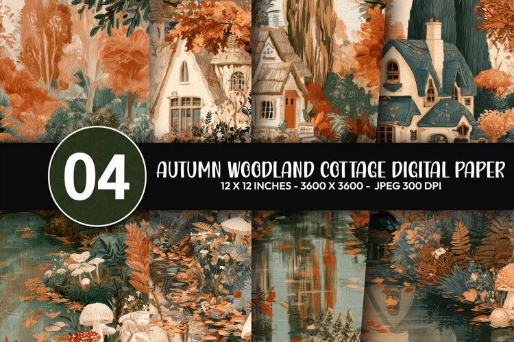 Autumn Woodland Cottage Digital Paper example image 1