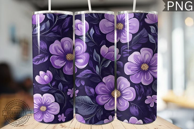 Purple Floral Tumbler Wrap - High Quality 300 Dpi