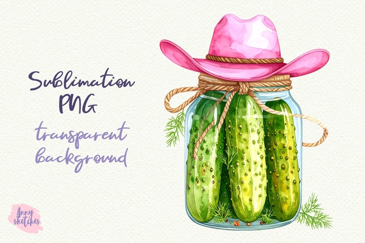 Pickle Jar Pink Cowboy Kawaii Cactus Sublimation Design