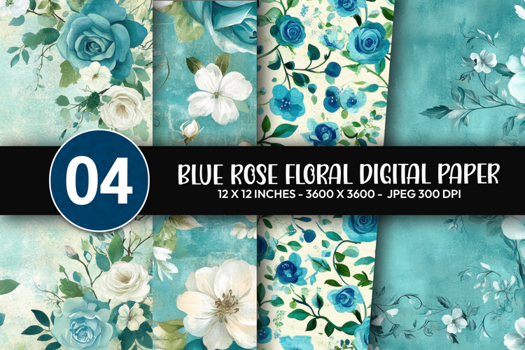 Blue Rose Floral Digital Paper