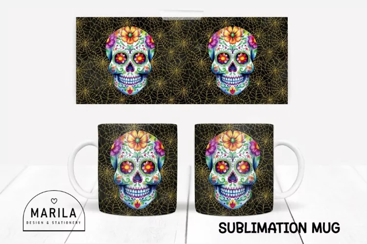 Floral Skull Mug Sublimation Design / halloween Mug #15