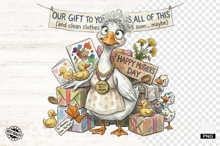 Quirky Whimsical Goose Mom PNG - Mothers Day Clipart