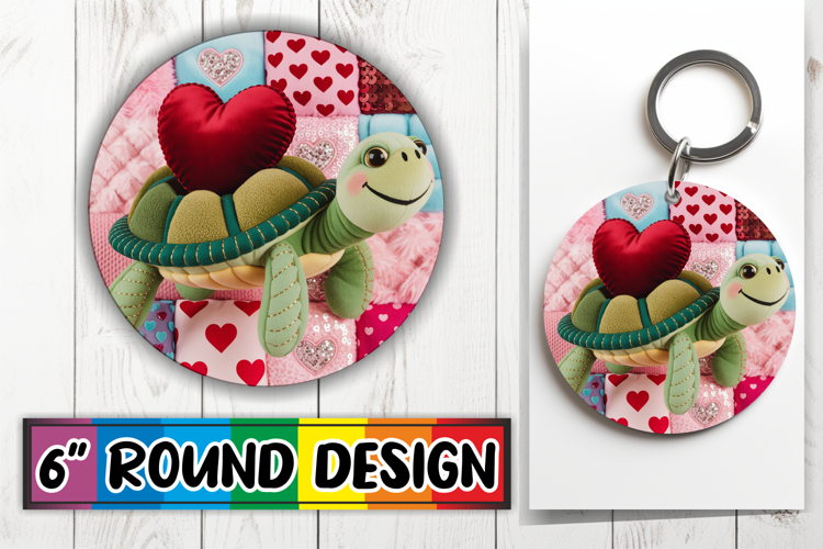 Playful Circle Keychain Sublimation, Valenines Animals