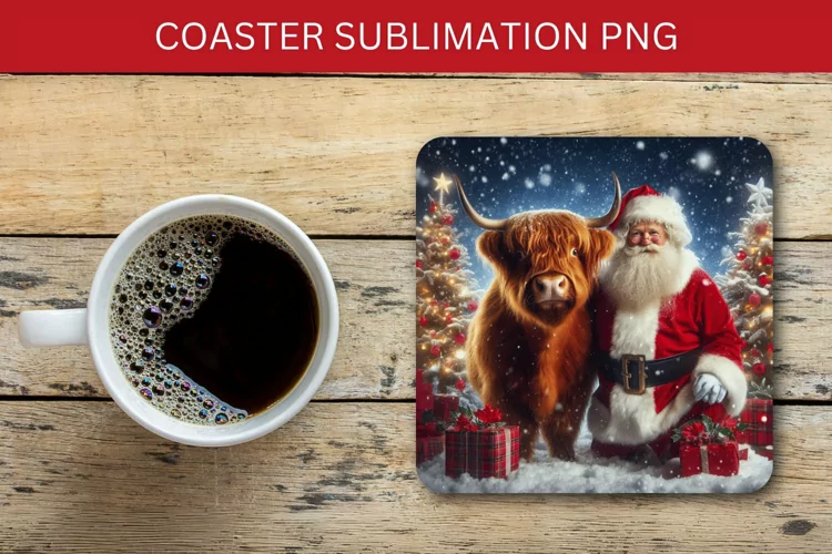 square coaster - santa claus and highland cow
