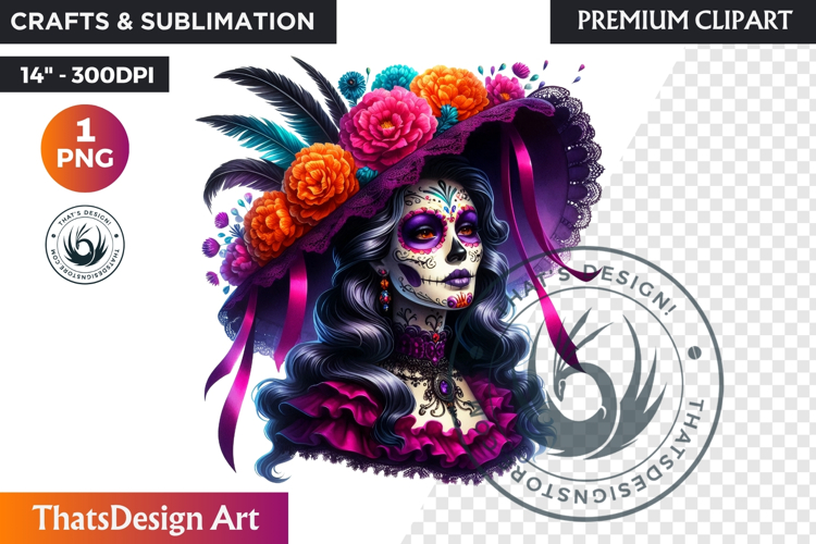 Floral Vibrant la catrina Day of Dead Clipart Sugar skull