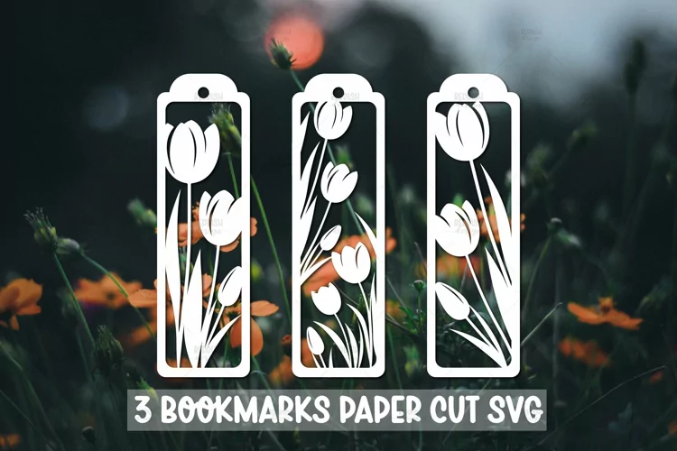 3 Floral Bookmarks Paper cut SVG Laser cut,Cricut,Silhouette