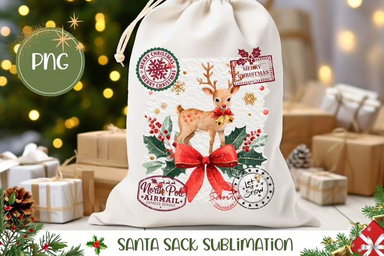 Cartoon Christmas Deer Santa Sack, Winter Gift Bag Design