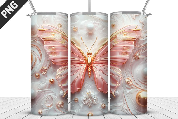 3D Butterfly 20 oz Tumbler Design| Butterfly Flower Tumbler example image 1