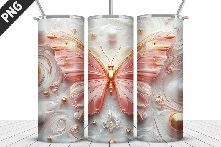 3D Butterfly 20 oz Tumbler Design| Butterfly Flower Tumbler