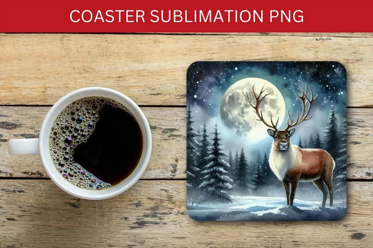 square coaster - night forest with deer
