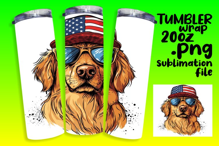 Tumbler Wrap Sublimation Dog with American Flag 20oz