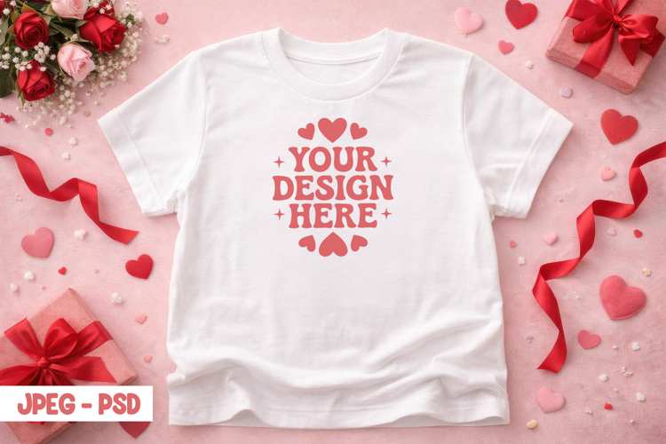 Valentine T Shirt Flat Lay PSD JPEG Mockup