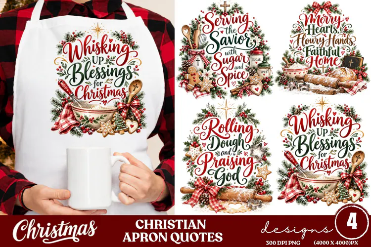 4 Christian Christmas Apron PNG Designs, 4 Faith Christmas B