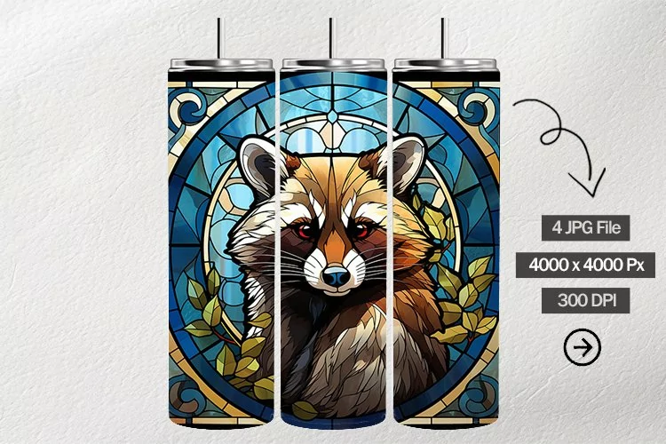 Raccoon Stained Glass Square Coaster - 4 Variation