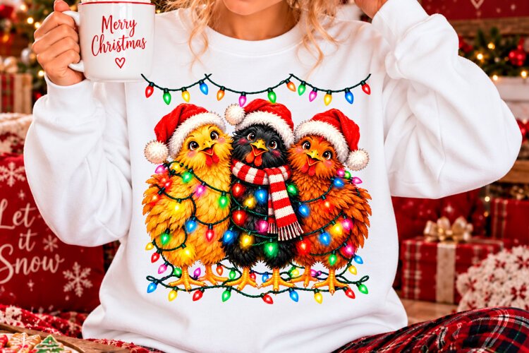 Cute Christmas Chickens Sublimation PNG example image 1