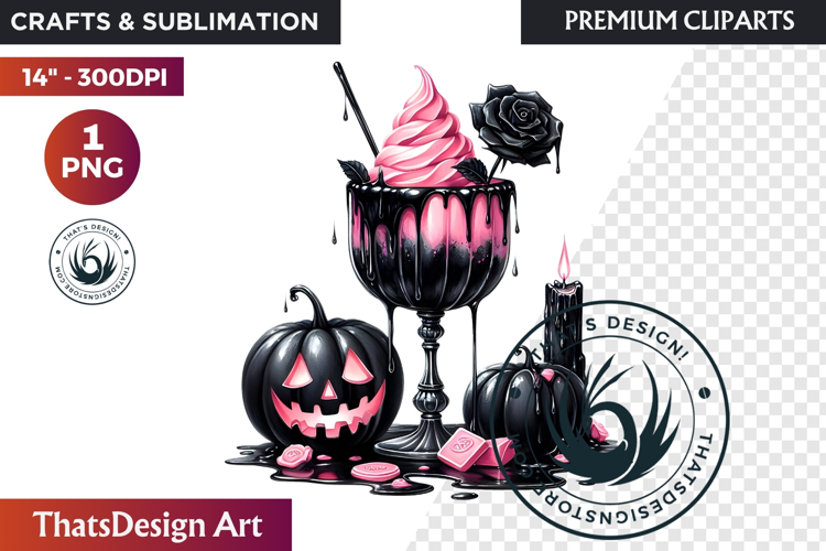 Gothic Halloween Drinks Pink and Black Sublimation clipart