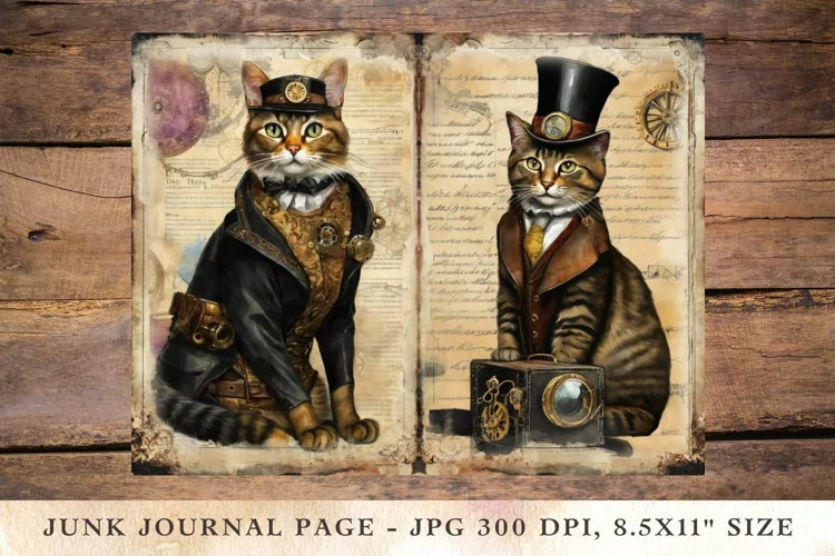 Printable Junk Journal Pages victorian cat 1