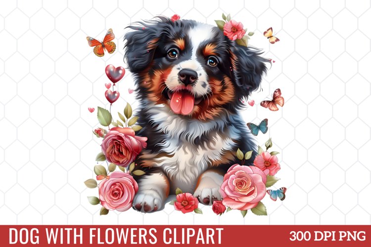 Dog With Flowers Clipart