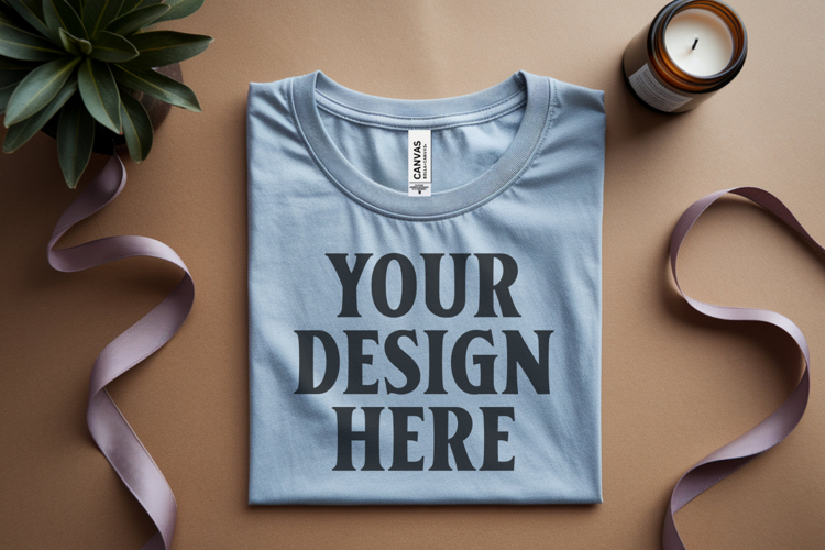 Ash Folded Bella Canvas 3001 Flat Lay T-Shirt Mockup