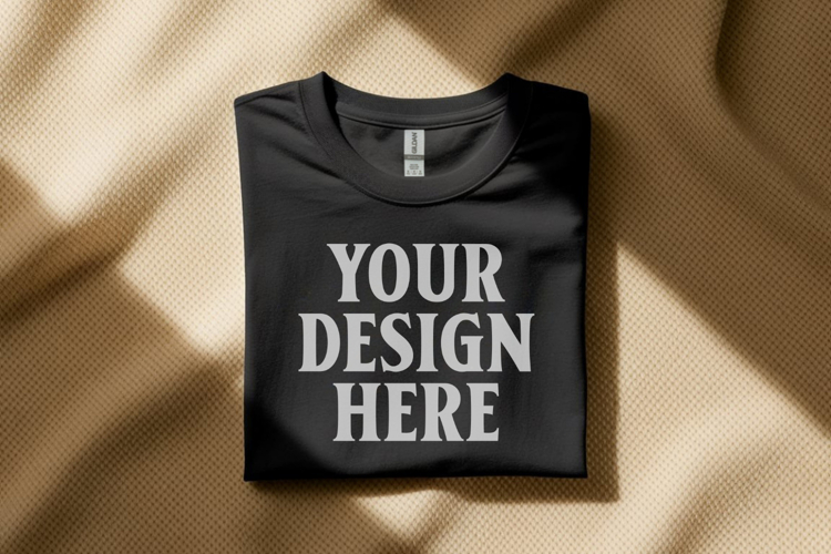 Gildan 64000 Black Folded T-Shirt Mockup | Flat Lay Unisex