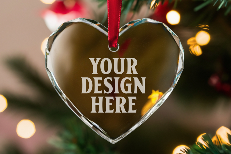 Christmas Heart Crystal Glass Ornaments Mockup